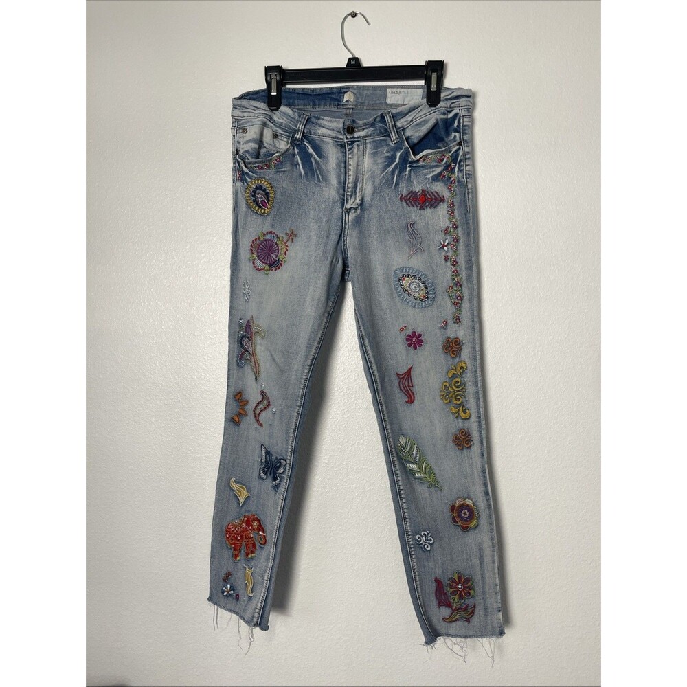 Banjara Y2K Boho Distressed Embroidered Patchwork Frayed Crop Jeans Size 31 / 14